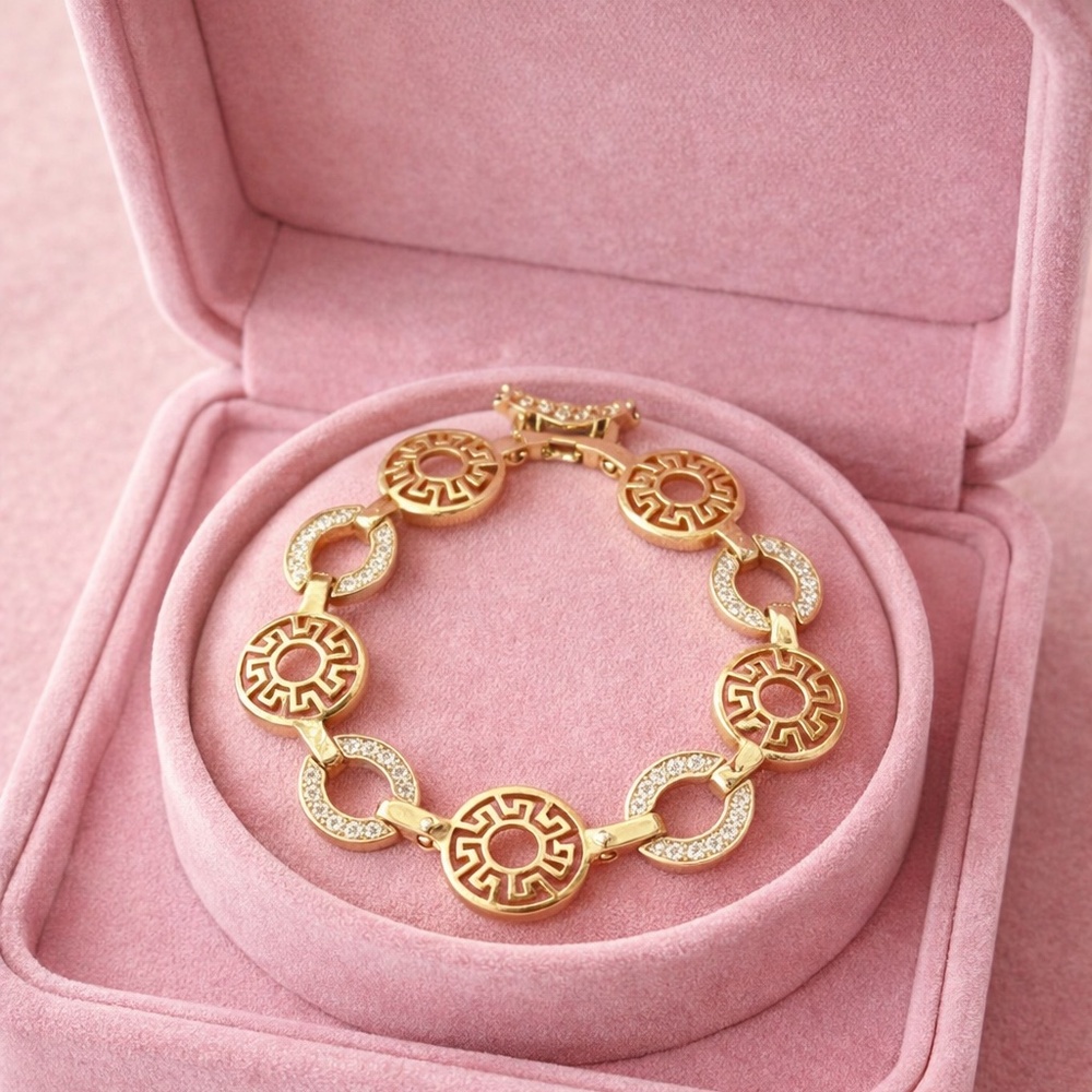 14k gold bracelet greek medallion design